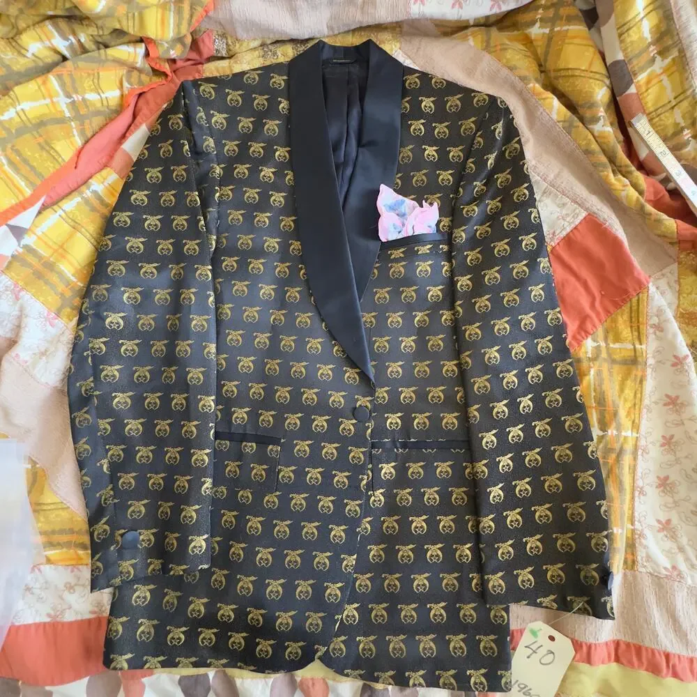 Vintage 1960s Shriners Lounge Tuxedo Blazer Smoking Dinner Jacket 40R, 44L